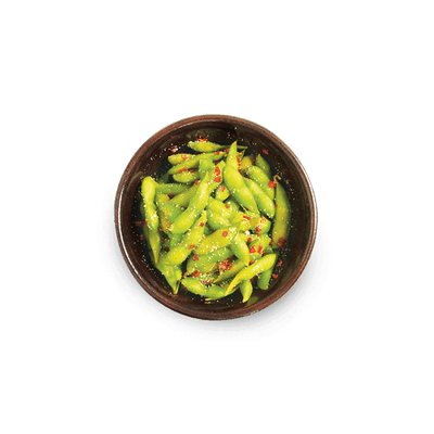 edamame with chilli + garlic salt