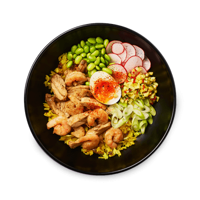 chicken + prawn turmeric rice bowl