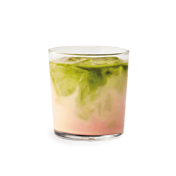 iced matcha + strawberry latte