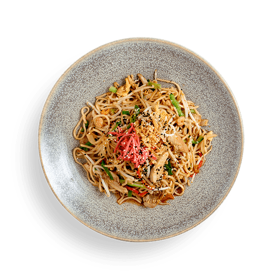 chicken + prawn yaki soba