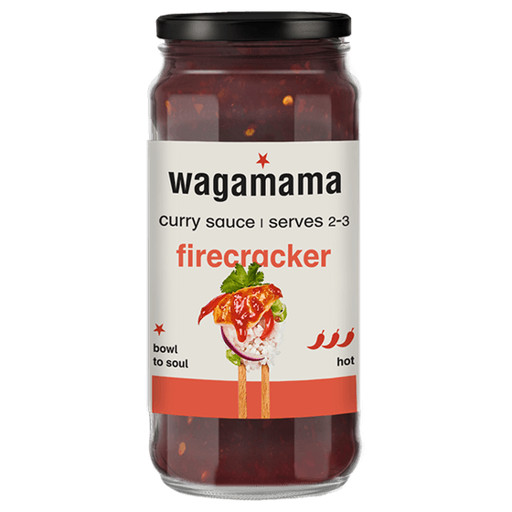 a jar of wagamama firecracker curry sauce with a black lid